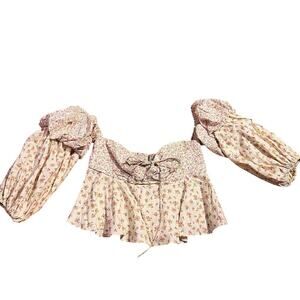 Petersyn Floral Cropped Off The Shoulder Peplum Top Size L Prairie Cottagecore
